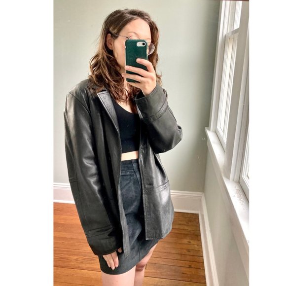 Vintage Y2K 90s 100% Buttery Leather Black Minimalist Sleek Punk Grunge Jacket L - Picture 2 of 10